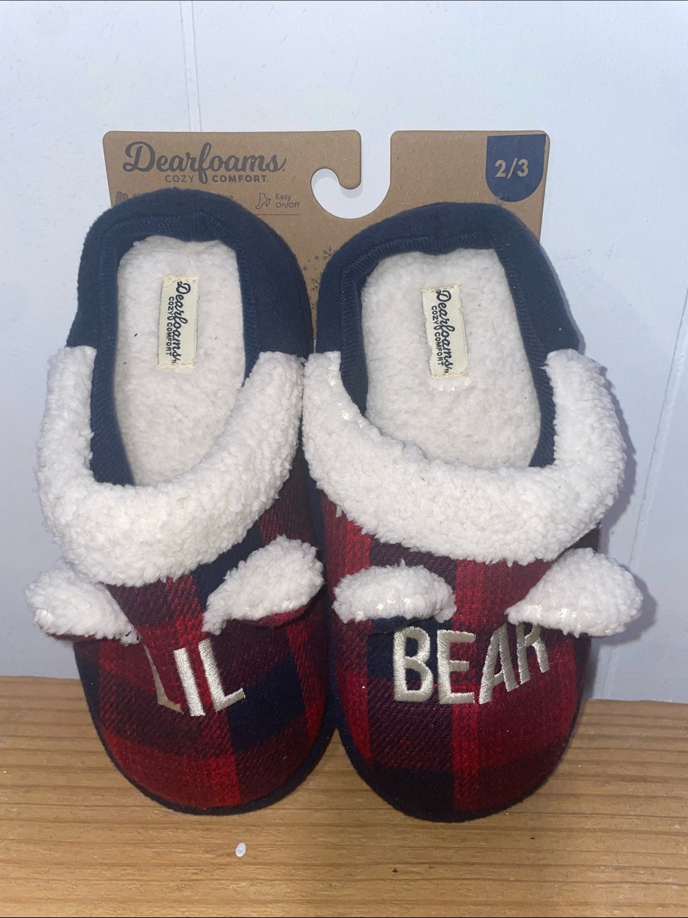 dearfoams Red & Black Plaid 'Lil Bear' Sherpa Clog Slippers